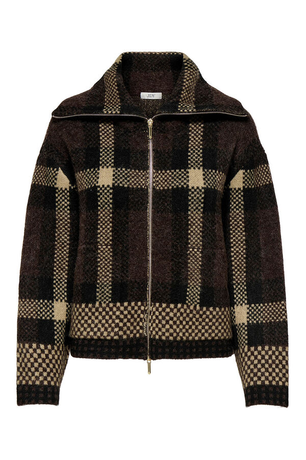 JDY Malha de casaco com fecho-&eacute;clair castanho