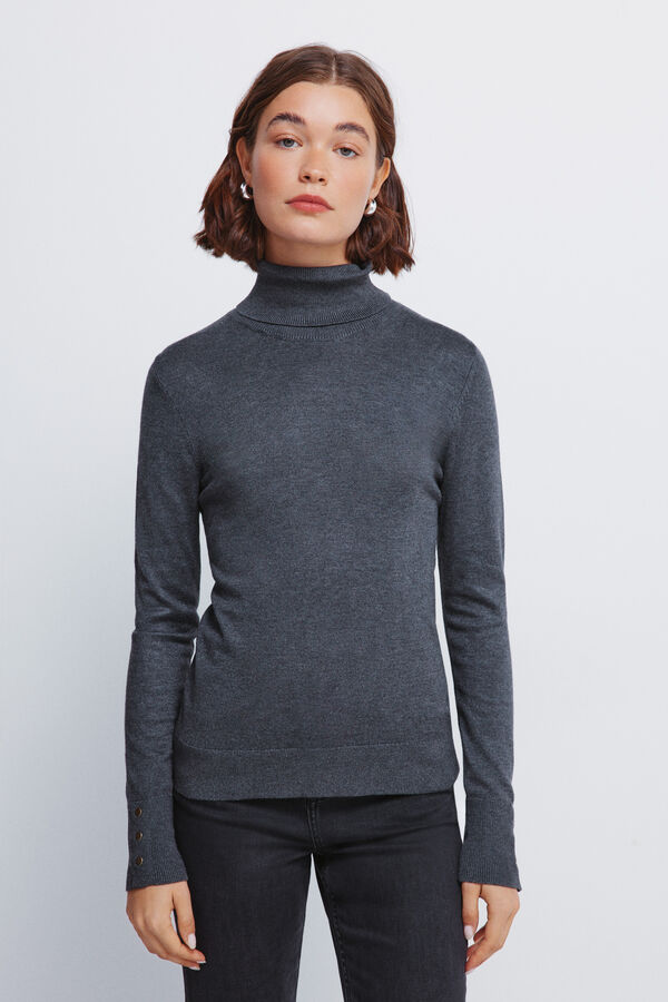 Springfield high neck jumper with buttons and cuffs grey