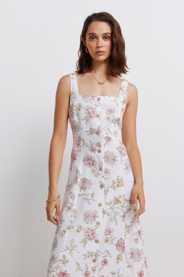 Springfield Square neck midi dress printed