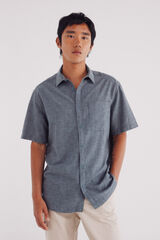 Springfield short sleeve sleeved linen shirt blue