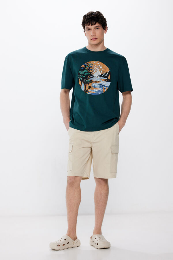 Springfield T-Shirt mit Meereslandschaft green