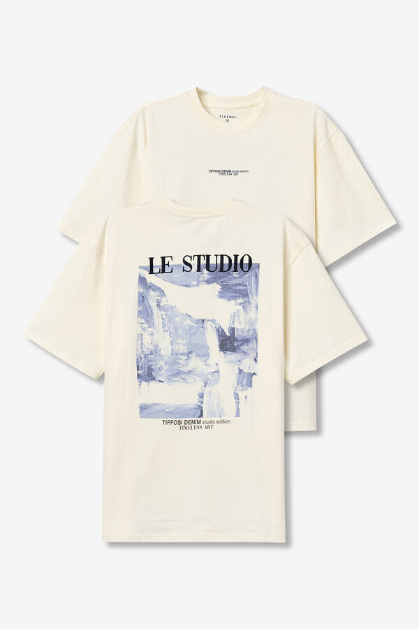 Tiffosi Camiseta relaxed con bordado en la espalda beige