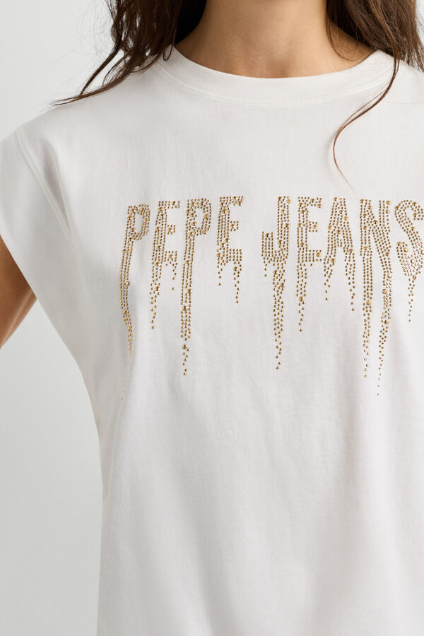Pepe Jeans Camiseta sin mangas con logo marfil
