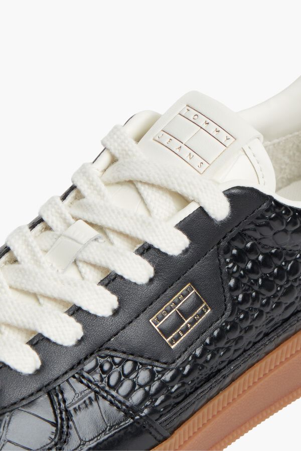 Tommy Jeans Leather sneakers with flag black