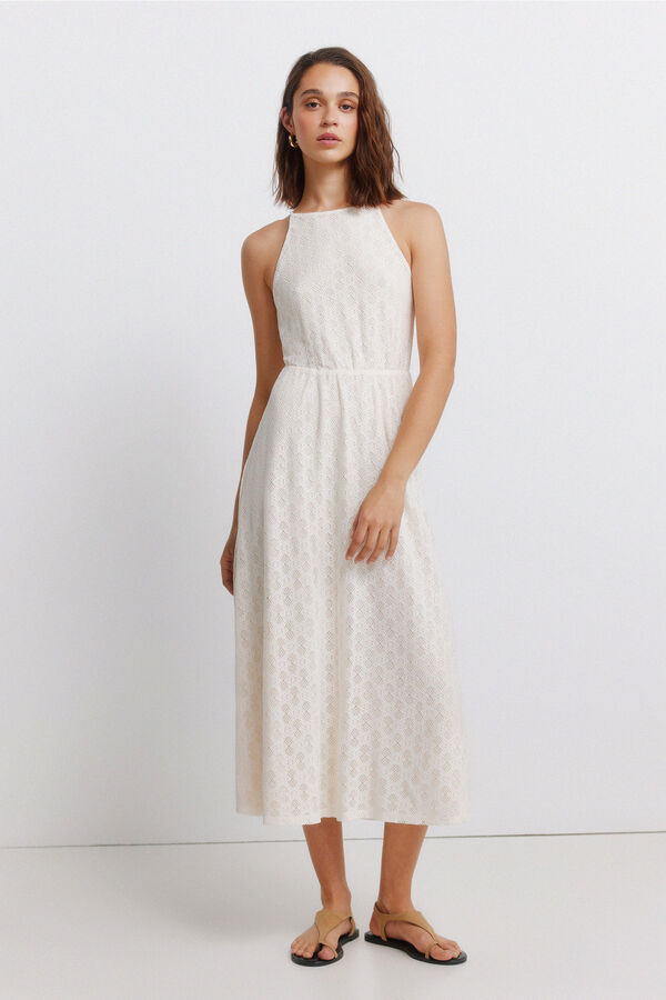 Springfield Vestido midi halter bordado blanco