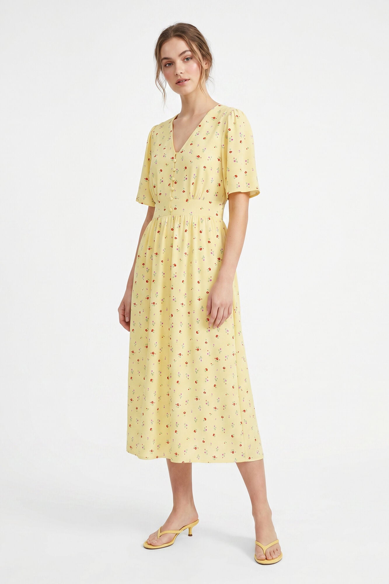Pieces Bedrucktes kurz&auml;rmeliges midi-kleid