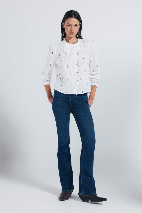 Springfield Blouse with gathered ruffles and placket nude