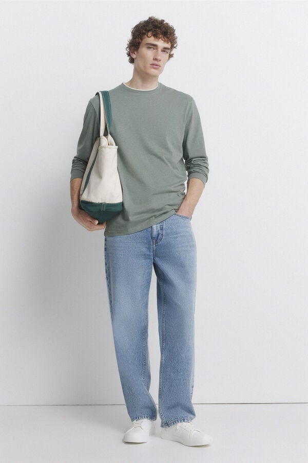 Springfield long sleeve T-shirt with double melange effect green