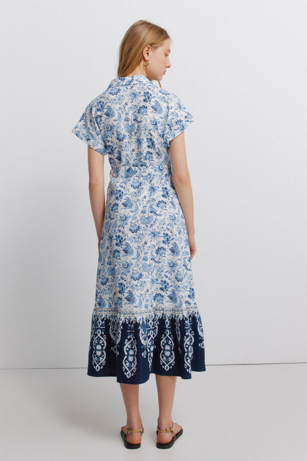 Springfield Printed linen shirt dress brown