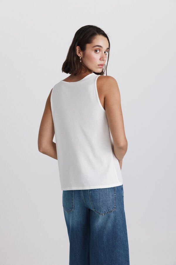 Springfield Embroidered neckline vest top printed