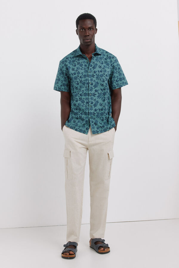 Springfield Linen comfort slim fit cargo trousers white