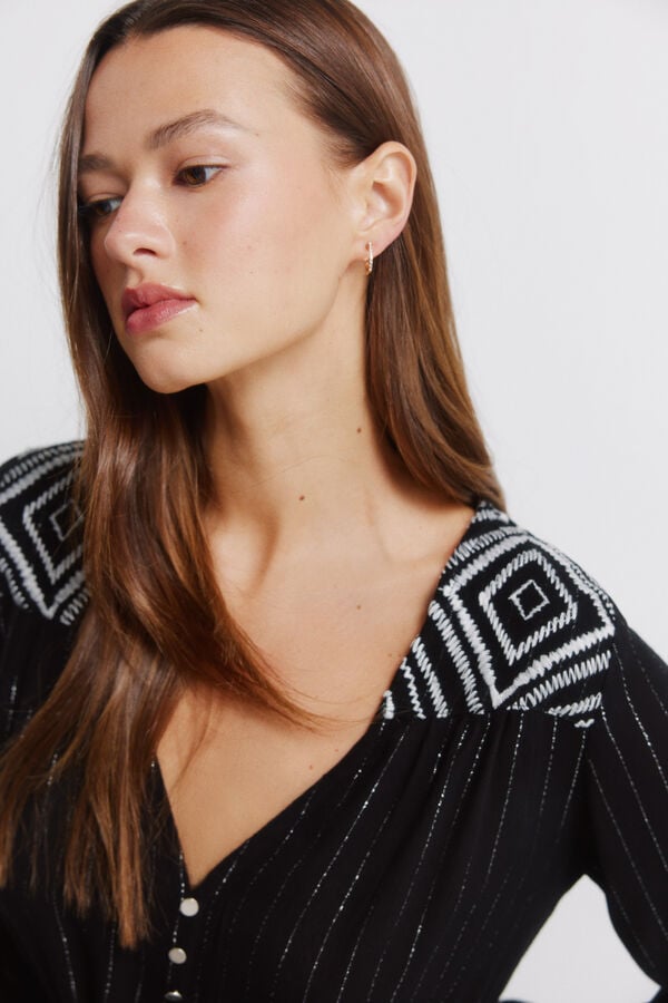 Springfield Robe longue bambula aux &eacute;paules brod&eacute;es noir