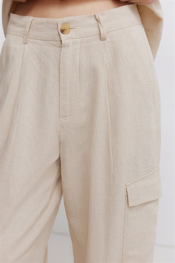 Springfield Pantal&oacute;n cargo lino tostado