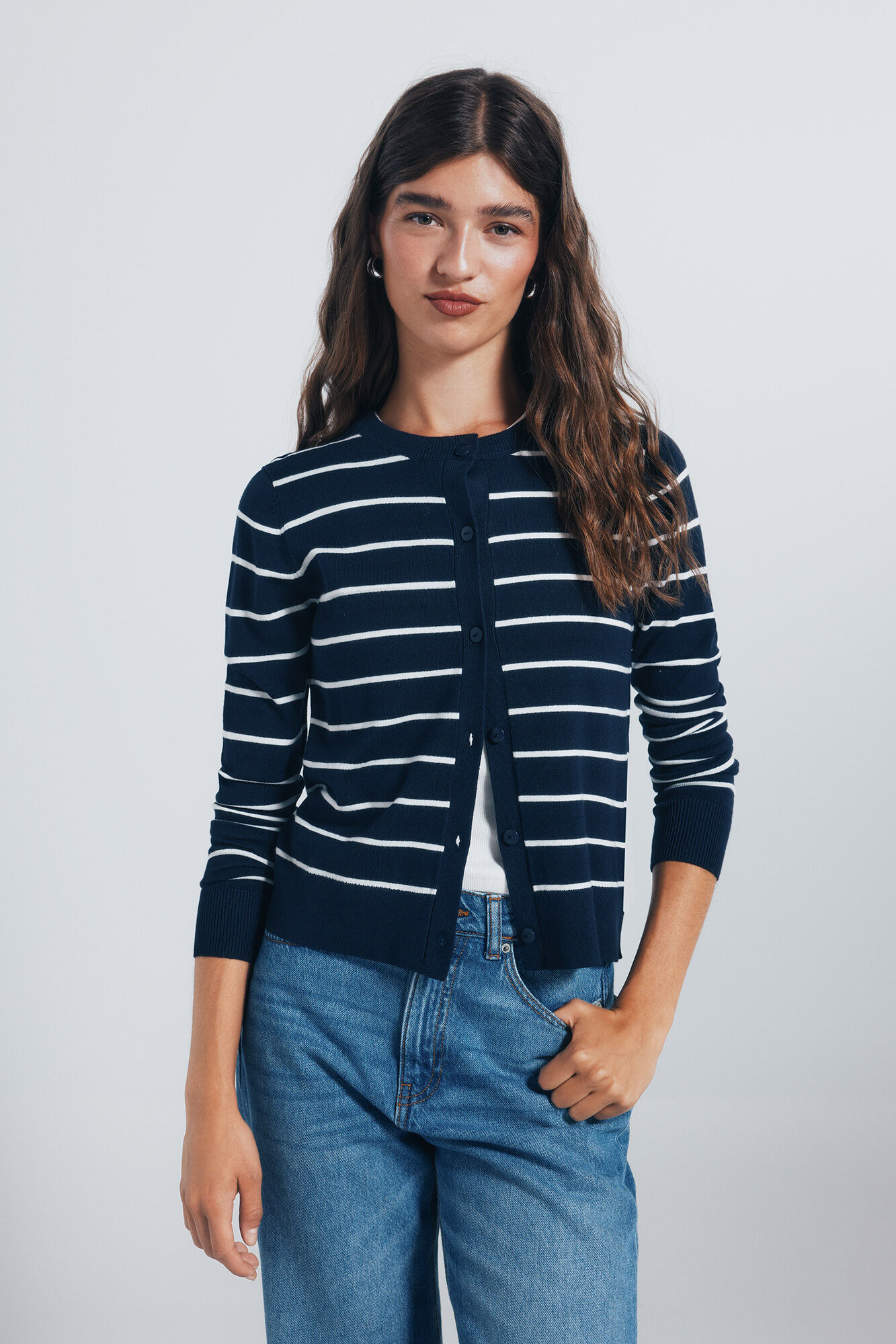 Springfield Cardigan &agrave; col rond et boutons en viscose