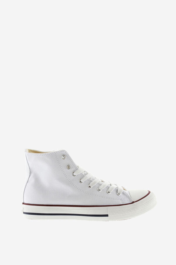 Victoria Unisex canvas high-top sneakers. victory stamp printed on the side in a gloss finish and label on the tongue. 2.5 cm sole and reinforced toe for added resistance and durability. They have a high-density insole for greater comfort. white