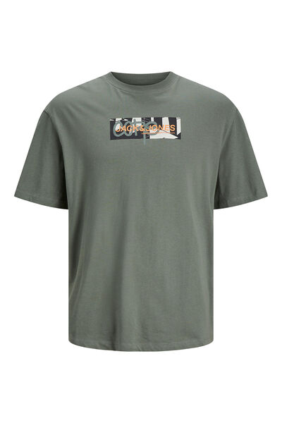 Springfield PLUS Short-sleeved cotton T-shirt with print detail green