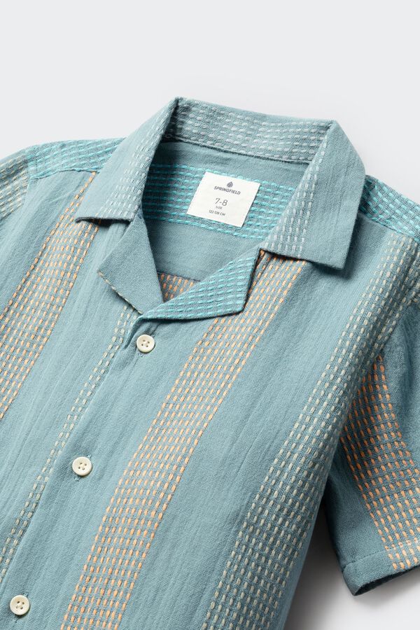 Springfield Kids Striped embroidered short sleeve shirt for boys blue