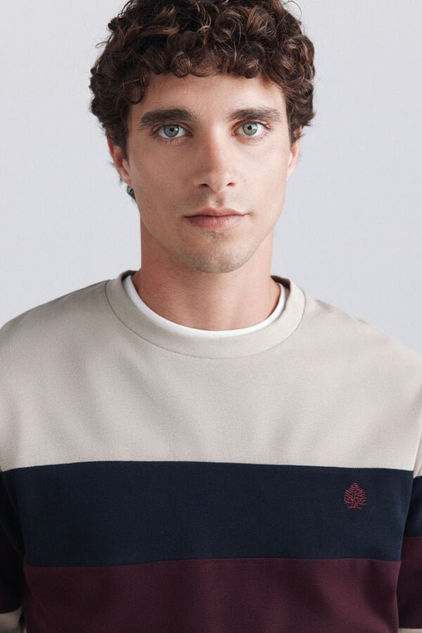 Springfield Piqu&eacute; long sleeve T-shirt V-shaped beige