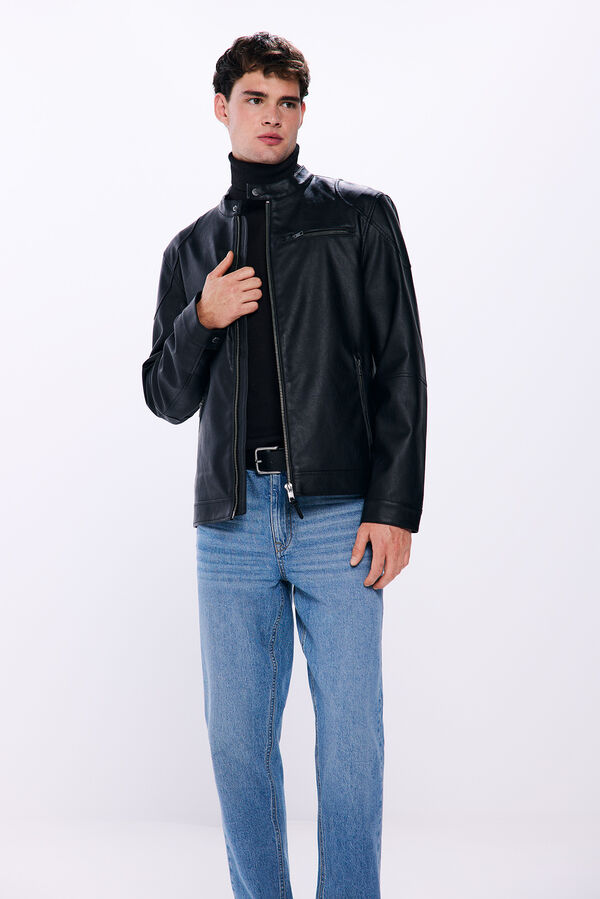 Springfield Motociklistička jakna od imitacije kože crna
