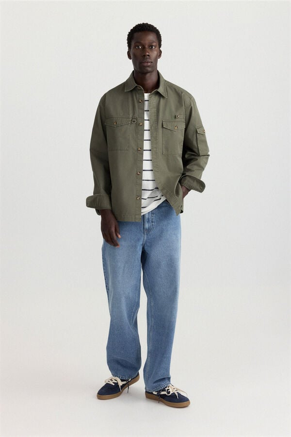 Springfield Washed pocket overshirt blue