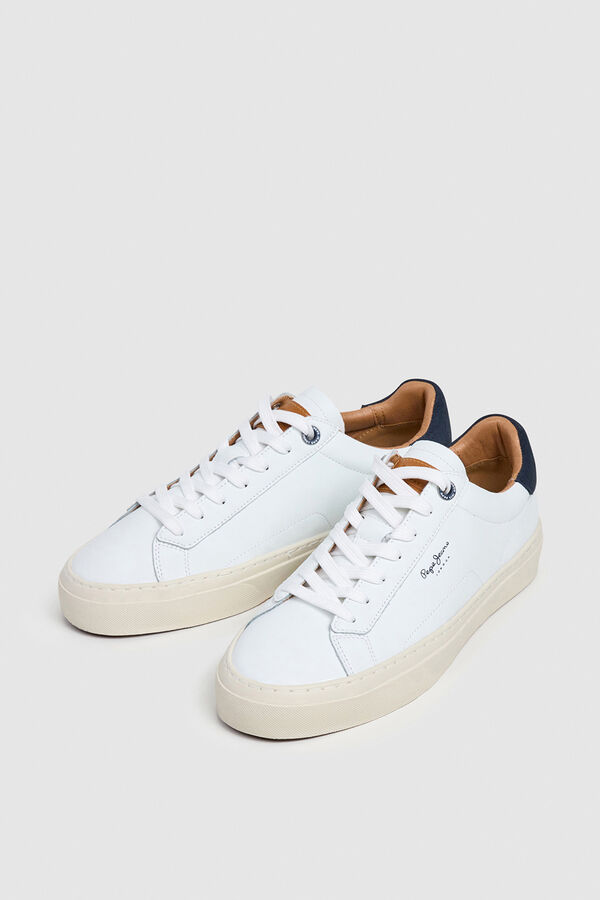 Pepe Jeans T&ecirc;nis de couro com detalhes em Camur&ccedil;a branco