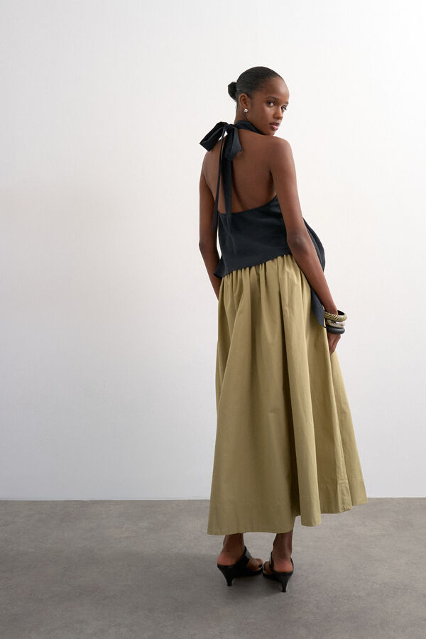 Topshop Long ruched detail skirt green