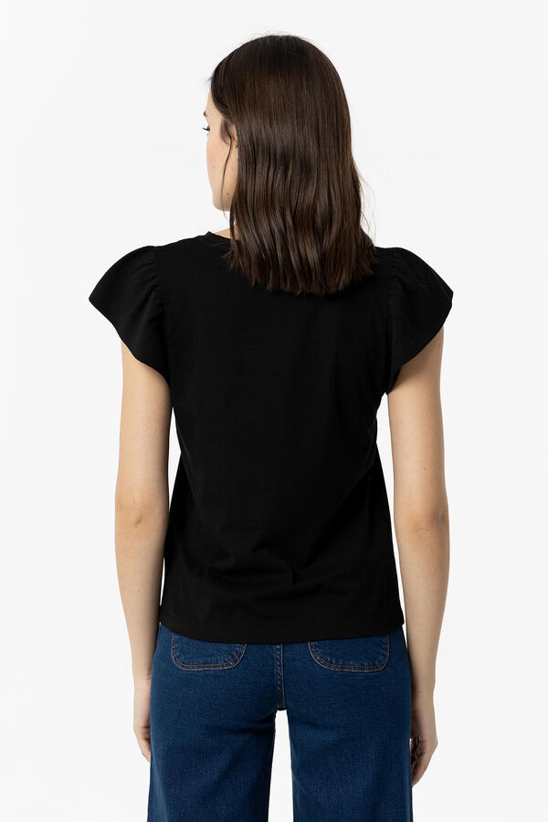 Springfield T-shirt mangas com efeito enrugado preto