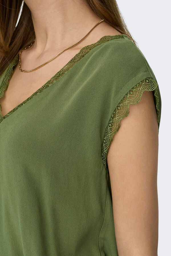 Springfield Short-sleeved lace blouse green