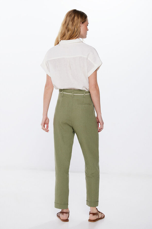 Springfield Linen trousers with cord belt green