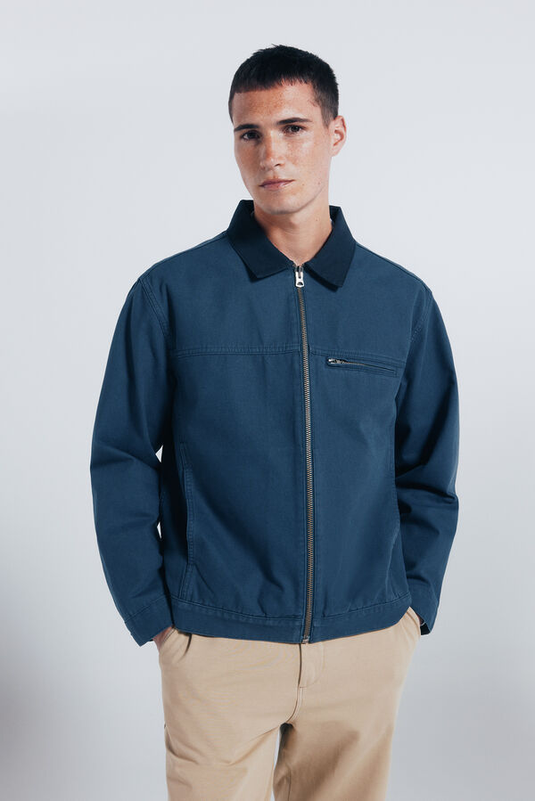 Springfield Pamučna kontrastno isprana jakna Plava