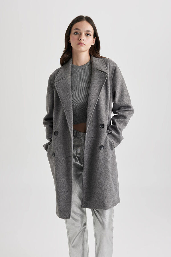 DeFacto Chaquet&oacute;n cruzado de lana gris