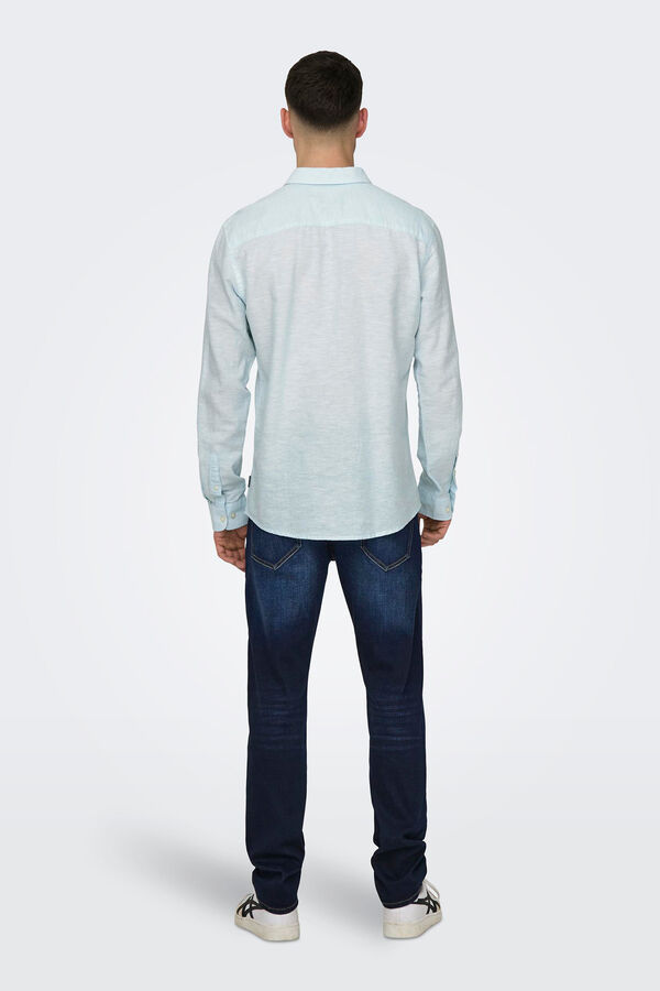 Springfield Linen shirt with long sleeves blue mix