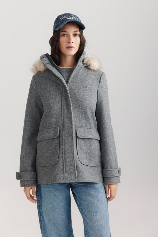 Springfield Midi coat with faux fur hood grey