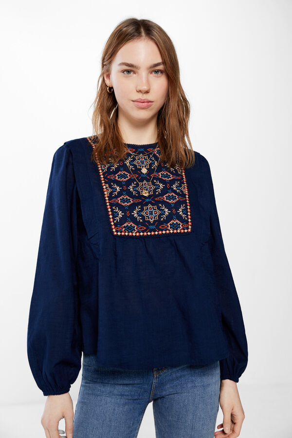 Springfield Embroidered chest blouse blue