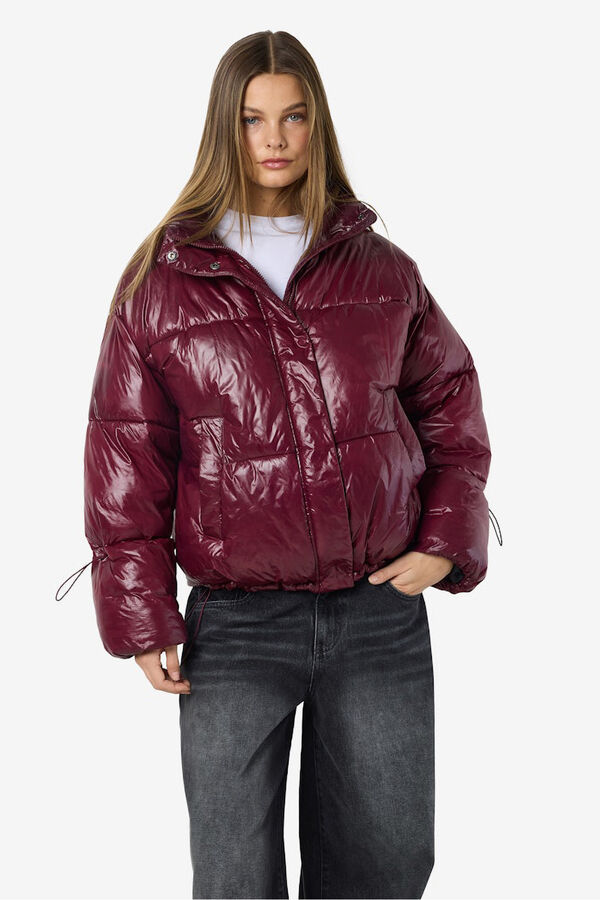 Noisy May metallic quilted coat pink