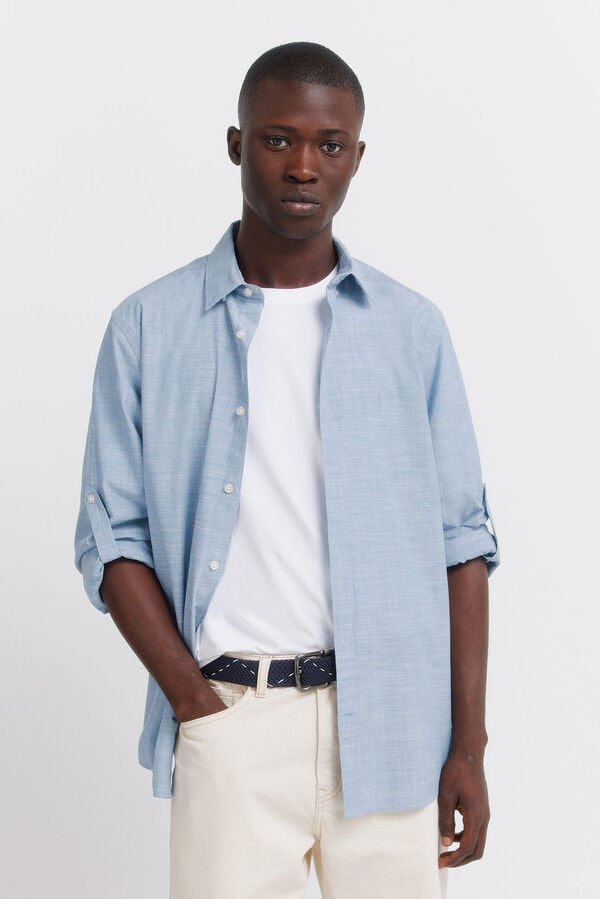 Springfield Slub cotton shirt blue