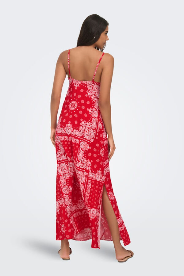Only Vestido comprido em viscose vermelho