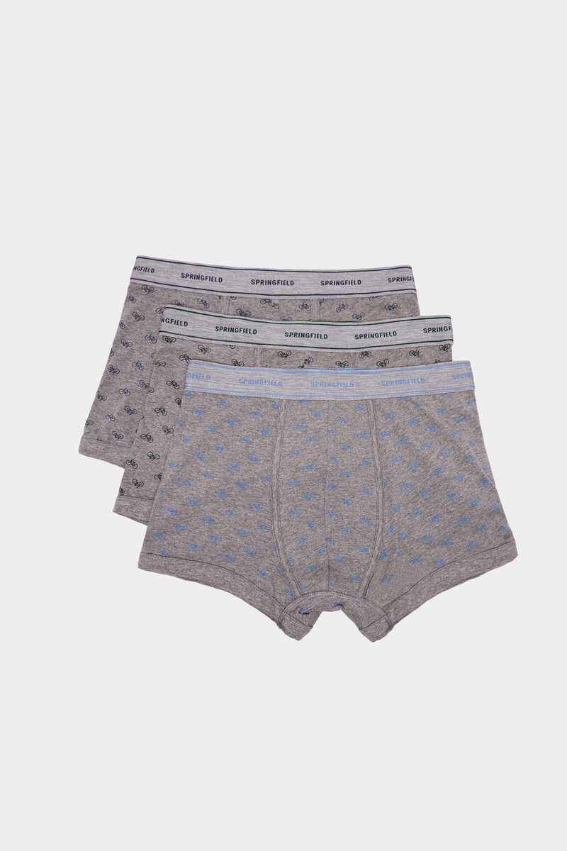 3-pack of grey bicycle-print cotton boxers, Underwear