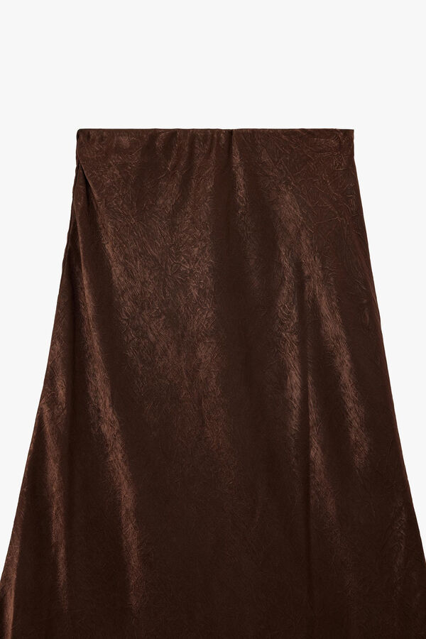 Koton Falda midi satinada encaje tostado