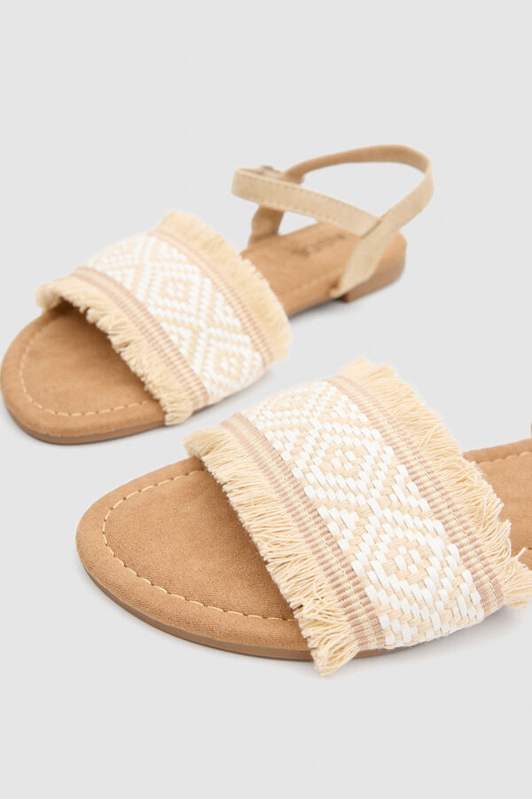 Springfield Frayed ethnic slider sandal white