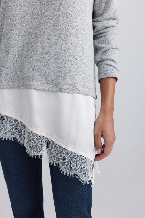 Springfield Lace two-fabric hem jumper grey