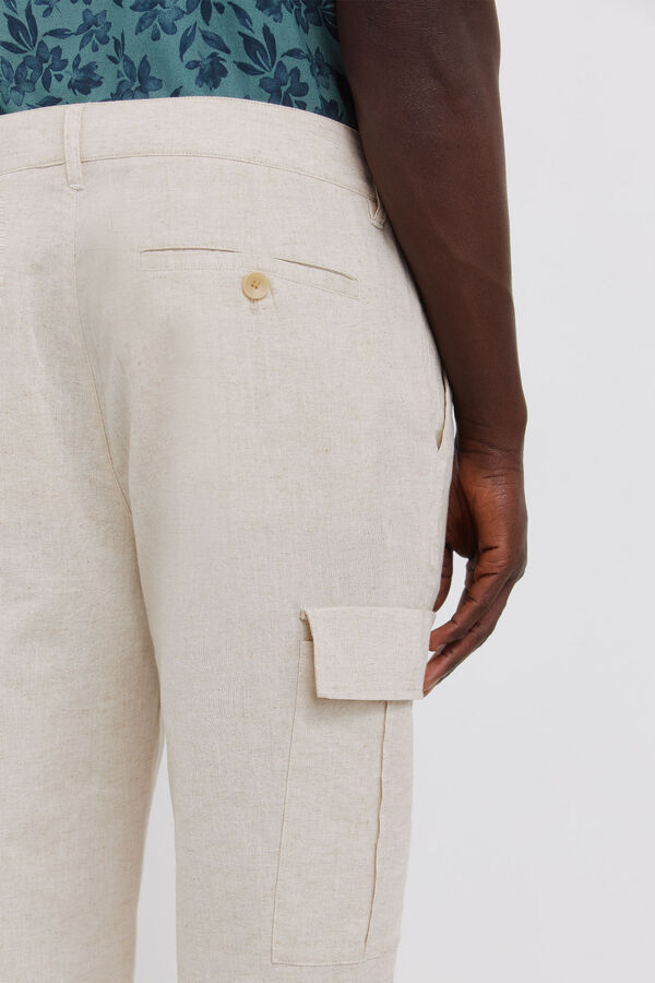 Springfield Linen comfort slim fit cargo trousers white