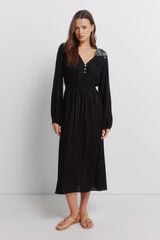 Springfield Robe longue bambula aux &eacute;paules brod&eacute;es noir