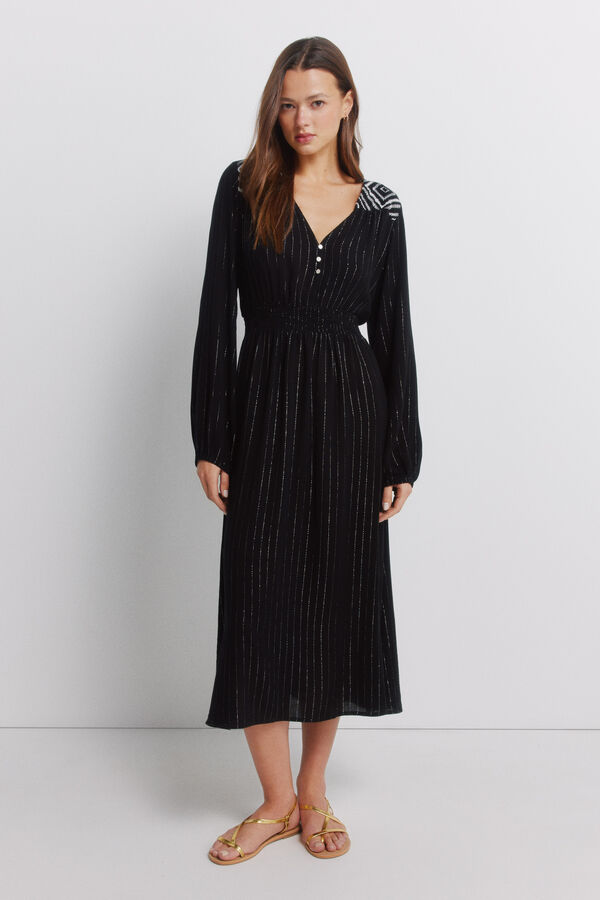 Springfield Robe longue bambula aux &eacute;paules brod&eacute;es noir