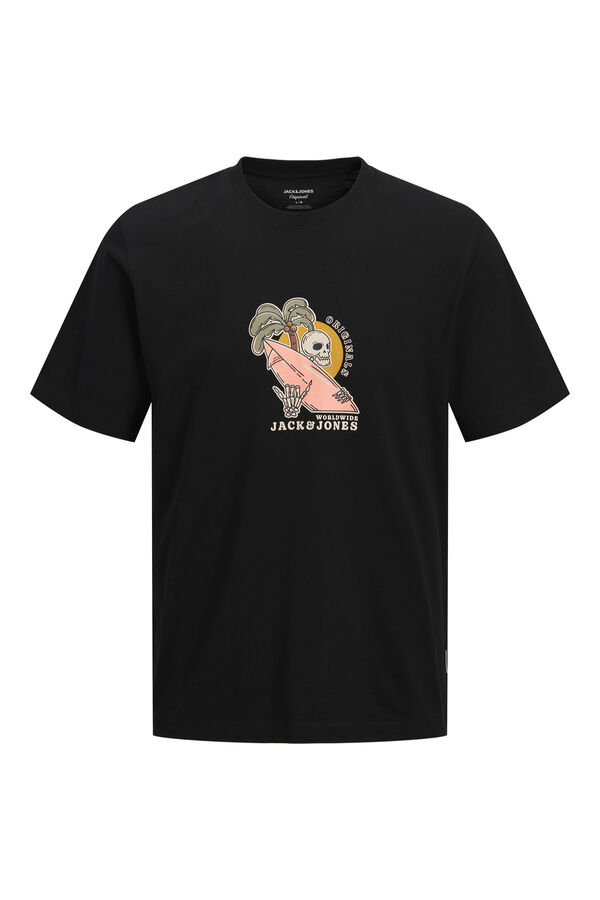Jack & Jones T-shirt estampada em algod&atilde;o preto
