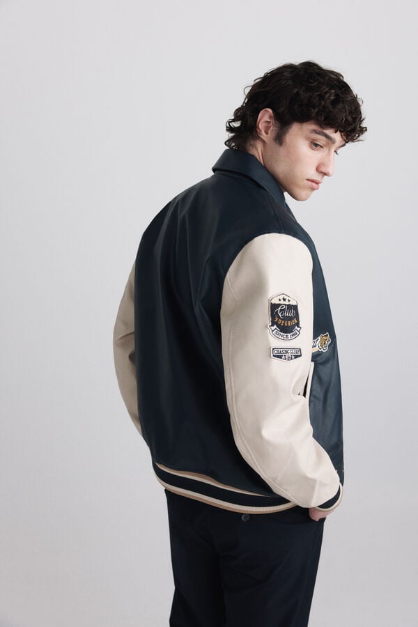 Springfield Faux leather varsity bomber blue