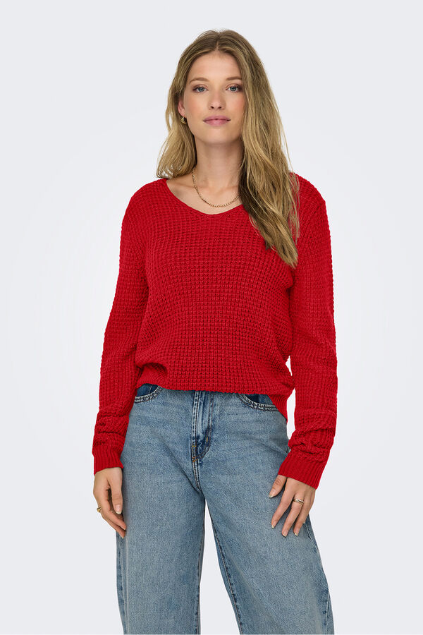 JDY Jersey cuello pico rojo