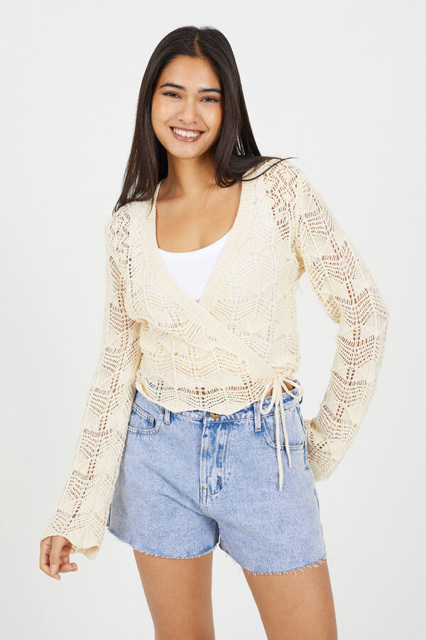 Brave Soul Side tie cardigan beige