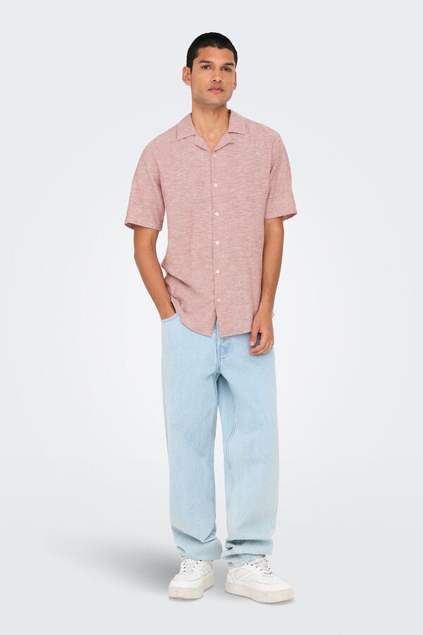 Only & Sons Linen shirt with short sleeves nude