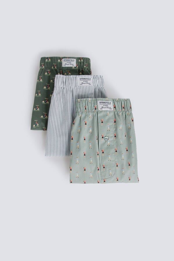 Springfield Retro print 3-pack boxers blue